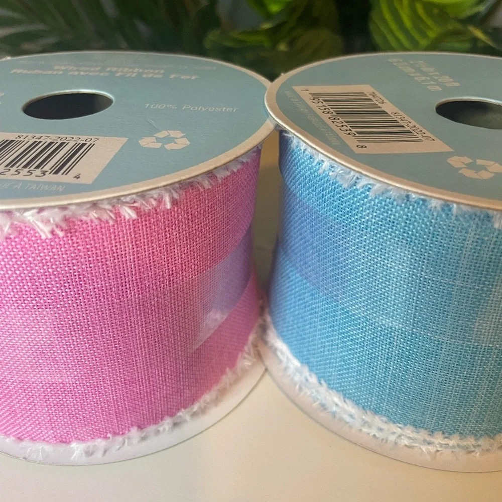 Pink & Blue Wired Ribbon, Easter Ribbon/Baby Shower Decor,2 Rolls,2.5”x20ft each